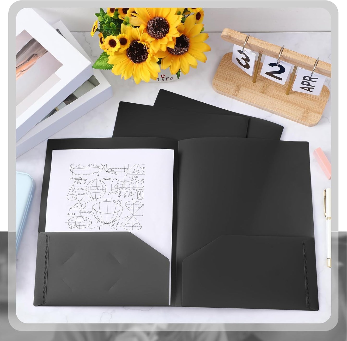 Gueevin 100 Pcs Two Pocket Folders Bulk Plastic File Folder with 2 Pockets Letter Size Paper Heavy Duty Durable Portfolios Case for Home Office School Business 11.61 x 9.45 Inch (Black)