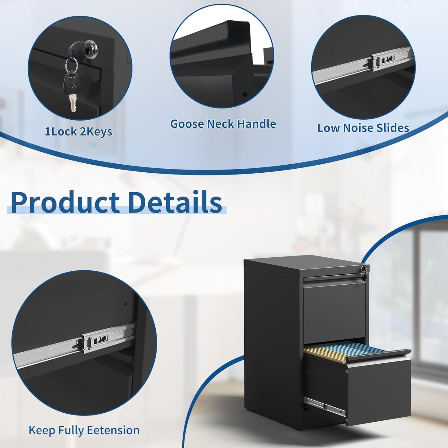 2-Drawer Locking Vertical File Cabinet, Metal Storage Cabinet for Office/Home – Secure Vertical Filing for Letter/Legal/A4/F4 Documents, Easy to Assemble Steel Cabinet, Black (Black, 2 Drawer-28 H)