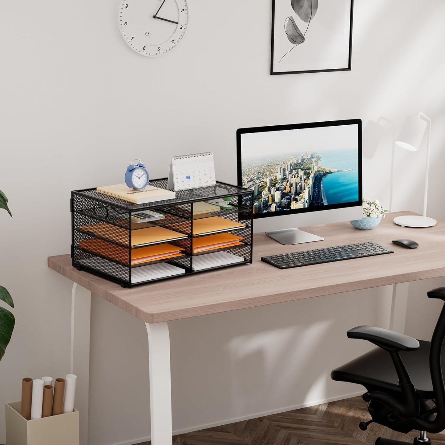 Marbrasse 5 Tier Desktop Literature Organizer, Mesh Paper Organizer Desk Organizers, File Sorter Mail Center Paper Storage Cabinet Classroom Keepers Mailbox for Office Home School, Black