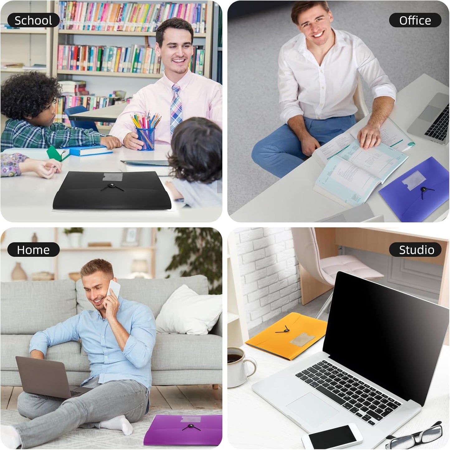 5 Pack 7 Pocket Accordian File Organizer, Expanding File Folder with Labels, Plastic Expandable File Folder for Documents Letter Size A4 Papers, Ideal for Home, Office Supplies, College Essentials