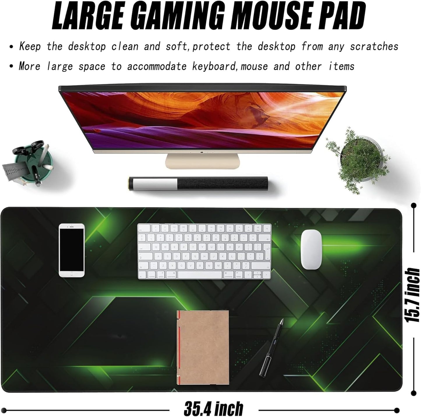Extended Large Gaming Mouse Pad, Futuristic Techscape Large Desk Mat for Desktop XXL, Non-Slip Rubber Base Stitched Edges Long Computer Keyboard Desk Pad Mouse Mat for Gaming Home Office 35.4"X15.7"