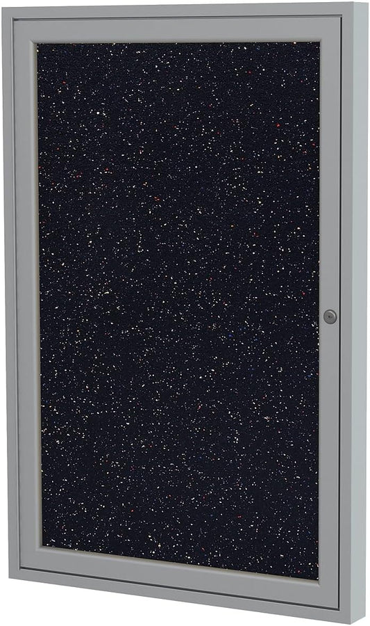 Ghent 36"x30" 1-Door indoor Enclosed Recycled Rubber Bulletin Board, Shatter Resistant, with Lock, Satin Aluminum Frame,Confetti (PA13630TR-CF) ,Made in the USA
