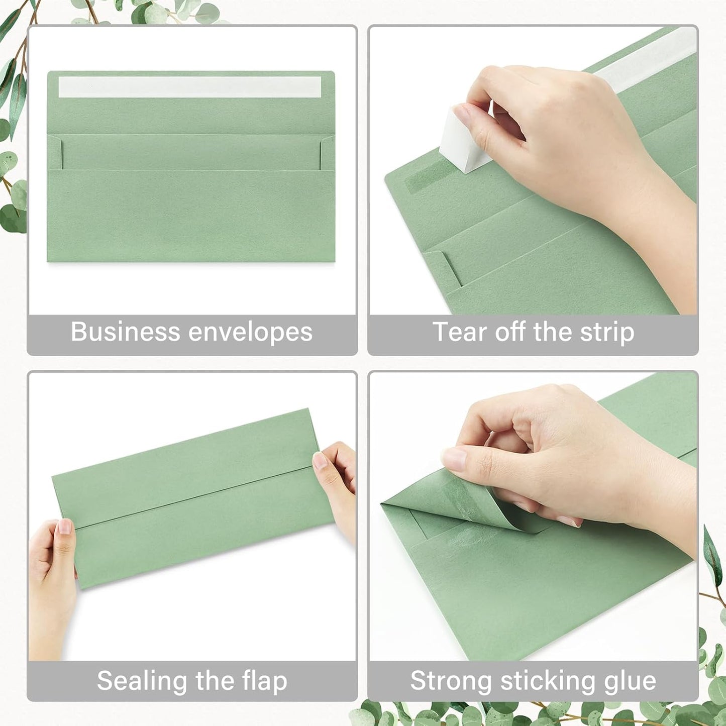 200 Pack #10 Business Envelopes, Self Seal Standard Sage Green Envelopes for Secure Business & Legal Mailing, Office, Checks, Letter, Invoices, 4 1/8 x 9 1/2 Inches