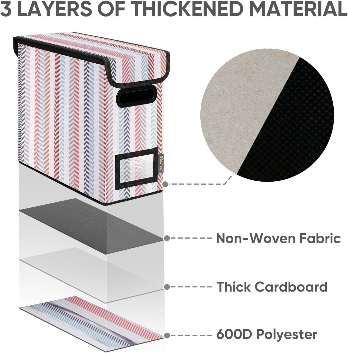 BALEINE File Organizer Box with Lid, Collapsible File Folder Organizer with Plastic Slide, Hanging File Folder Box for Office Document Storage (1 Pack, Color Stripe, S)