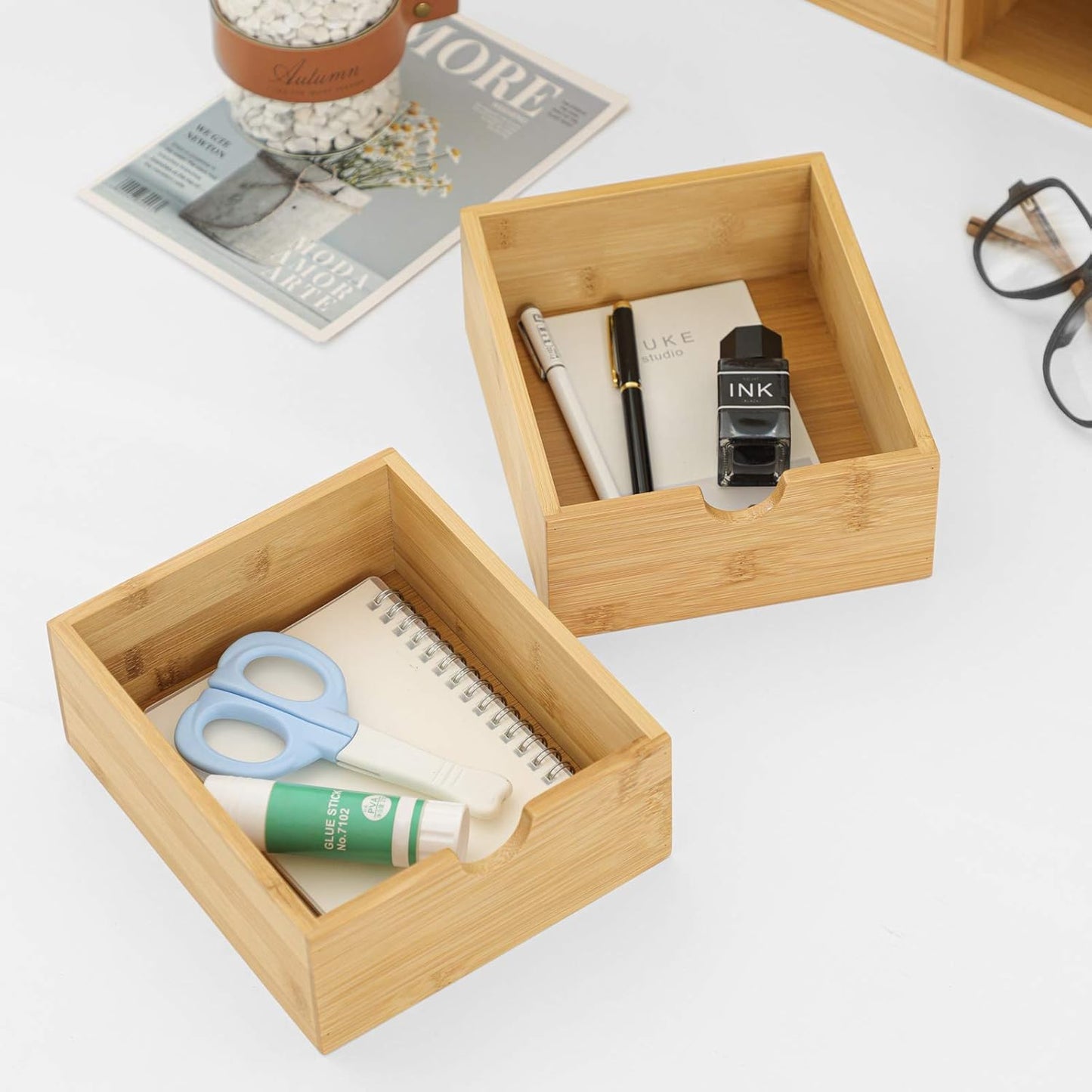 Wisuce Bamboo Desk Organizer - Mini Desktop Drawer Tabletop Storage Organization Box for Office Home Toiletries Supplies, No Assembly Required (3 Drawer)