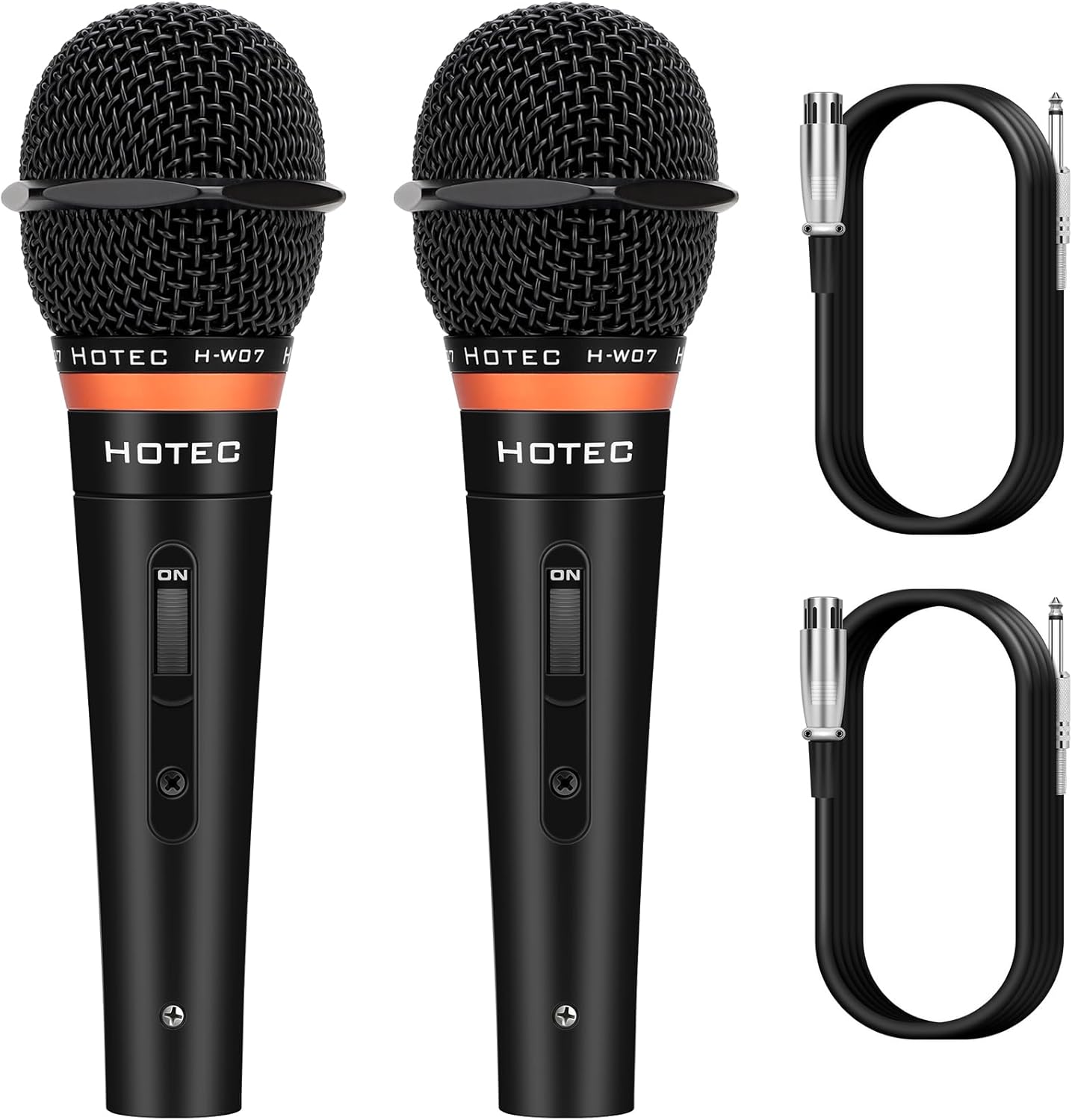 HOTEC Premium Wired Vocal Dynamic Handheld Microphones - Includes 19ft Detachable XLR Cable and ON/Off Switch - 2 Pack, Metal Black