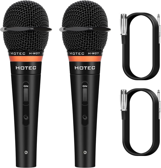 HOTEC Premium Wired Vocal Dynamic Handheld Microphones - Includes 19ft Detachable XLR Cable and ON/Off Switch - 2 Pack, Metal Black