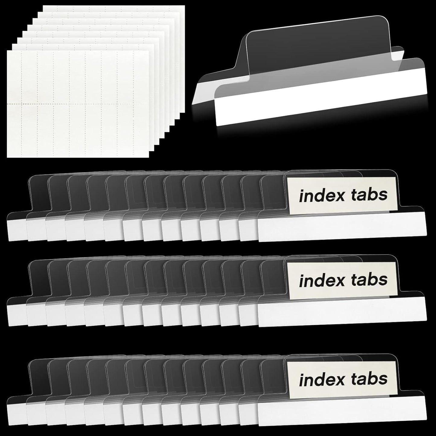 2 Inch Insertable Self-Adhesive Tabs with Printable Inserts with File Folder Labels Sticky Plastic Index Clear Divider Stick on File Self Adhesive for Book Page(100 Pieces)