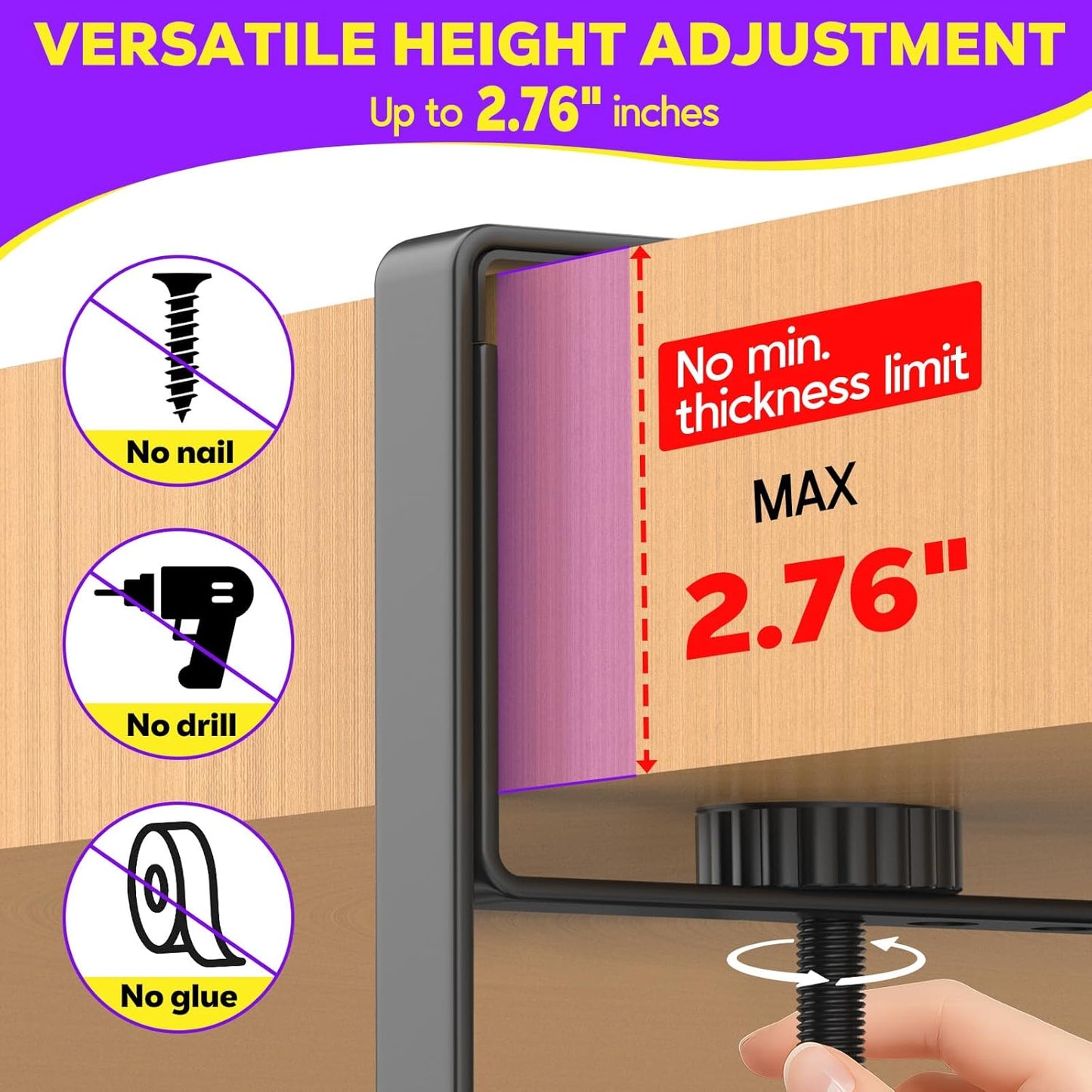 Large Under Desk Cable Management Tray, REFLYING 29.1" Cable Management Under Desk No Drill,Adjustable Clamp Cord Wire Organizer, Cord Hider for Standing Table, Wire Hider for Office,Home (Medium)