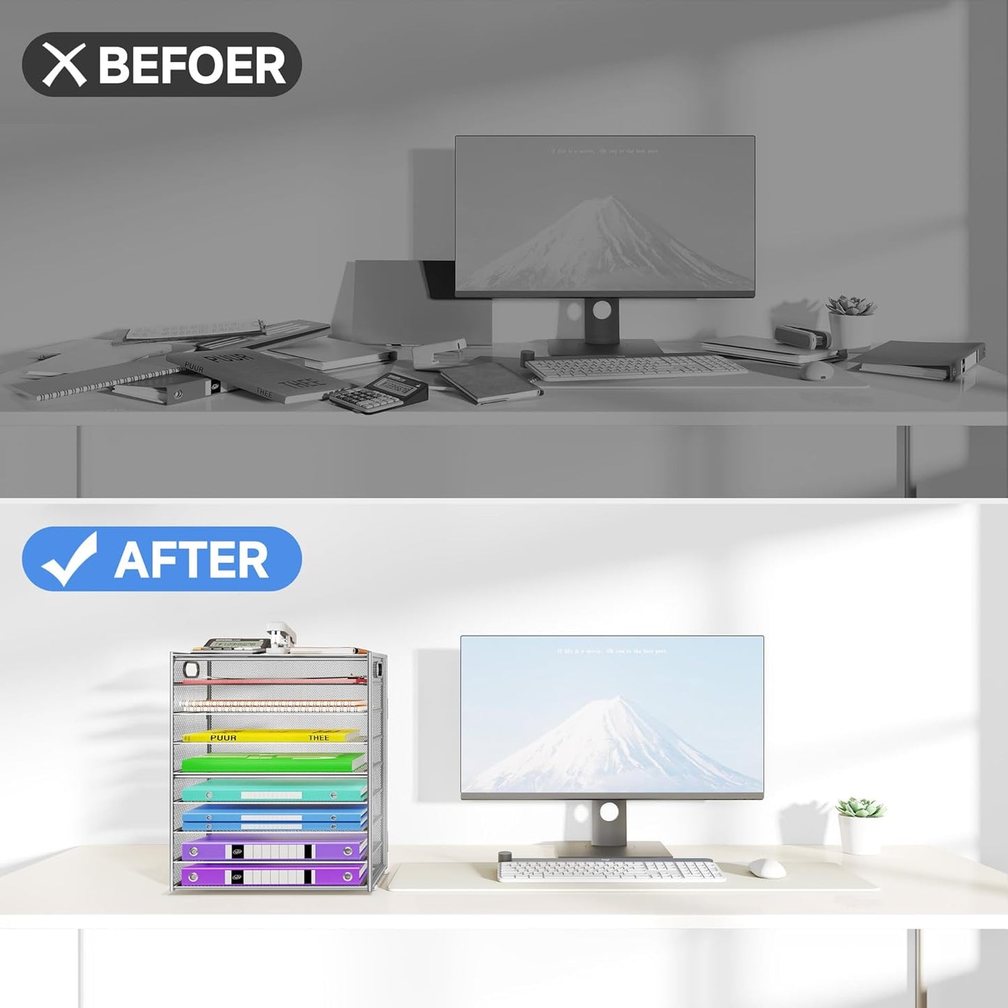 9 Tier Paper Organizer with Handle, Large Capacity Desk Organizer Mesh File Folder Letter Paper Tray Desktop Document Sorter for Classroom, School, and Office Accessories Organization- Silver