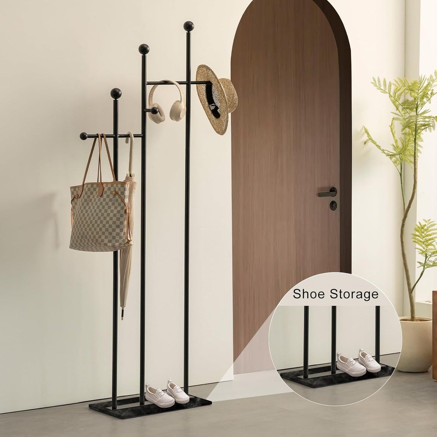 Metal Freestanding Coat Rack with Marble Base Heavy Duty Clothes Rack Coat Tree Stand Hat Rack for Corner Bedroom Entryway Living Room Hotel 19.69 x 11.02 x 68.9 Inches (Black)