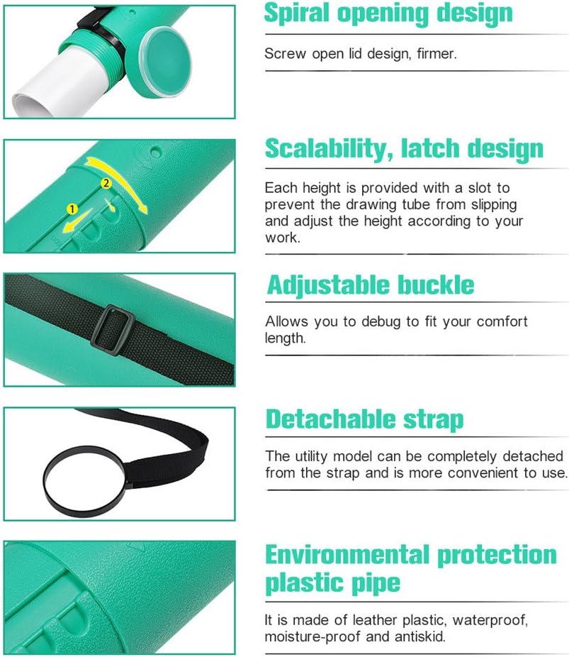 DEWEL Document Tube,Plastic Expanding Poster/Art/Document Storage Tube 24.5 to 40 inches Adjustable with Carrying Strap Waterproof and Light-Resistance Telescoping Carrying Case (Green-Large Size)