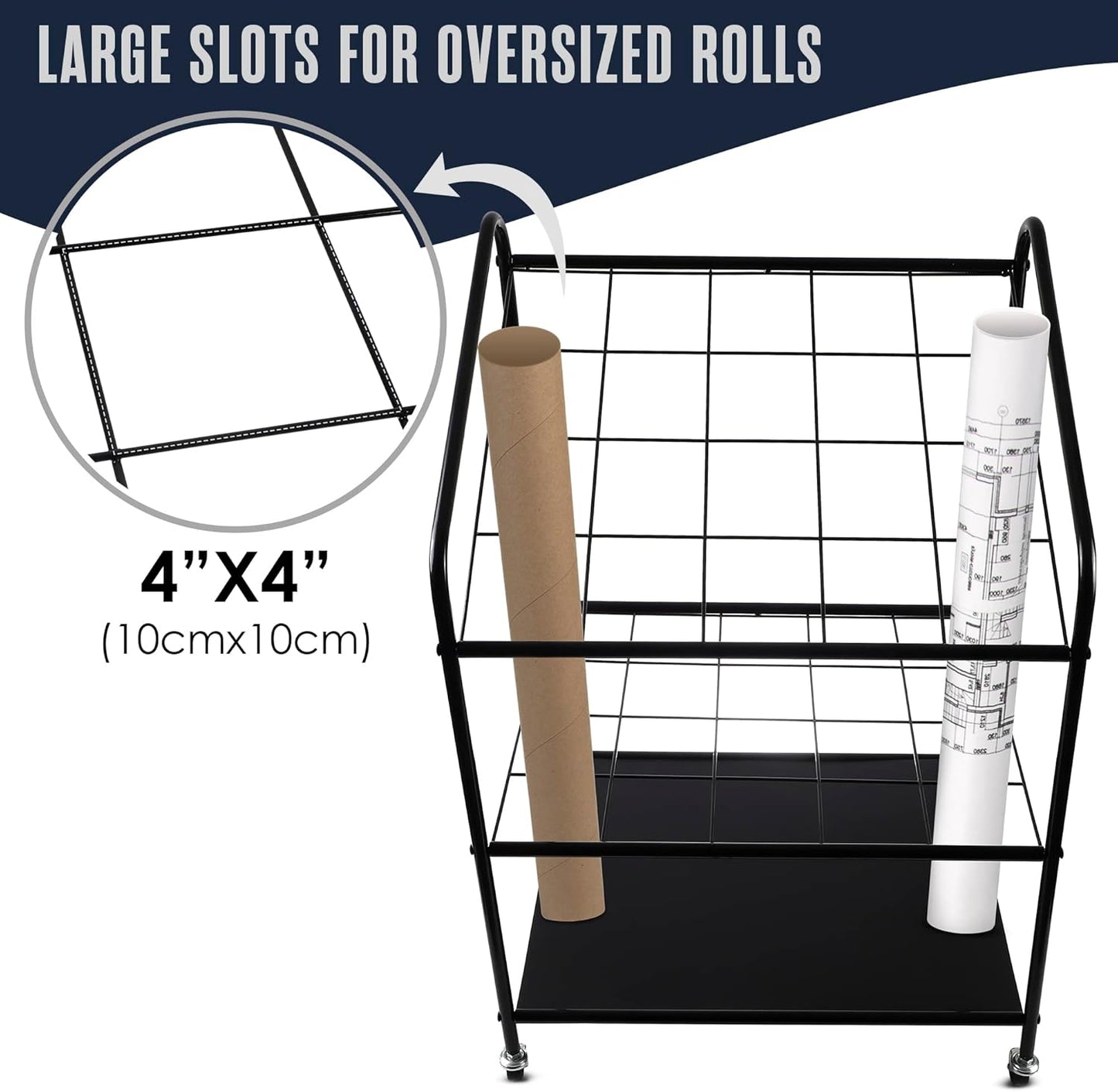 Houseables Blueprint Holder, Blueprint Storage, Construction Plan Holder, Storage Rack, Print Rack, Map Cabinet, Poster Display, Blue Print Organizer On Wheels, Architect, Paper, Tube, 20 Slot Cart