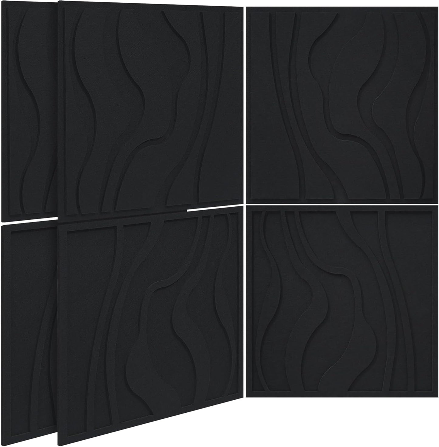 BUBOS Large Acoustic Panels, 6-Pack Soundproof Wall Panels Thickened 23.6 x 23.6 Inches, Self-adhesive Sound Absorbing Panels Decorative for Recording Studio Office Home Theater, Black