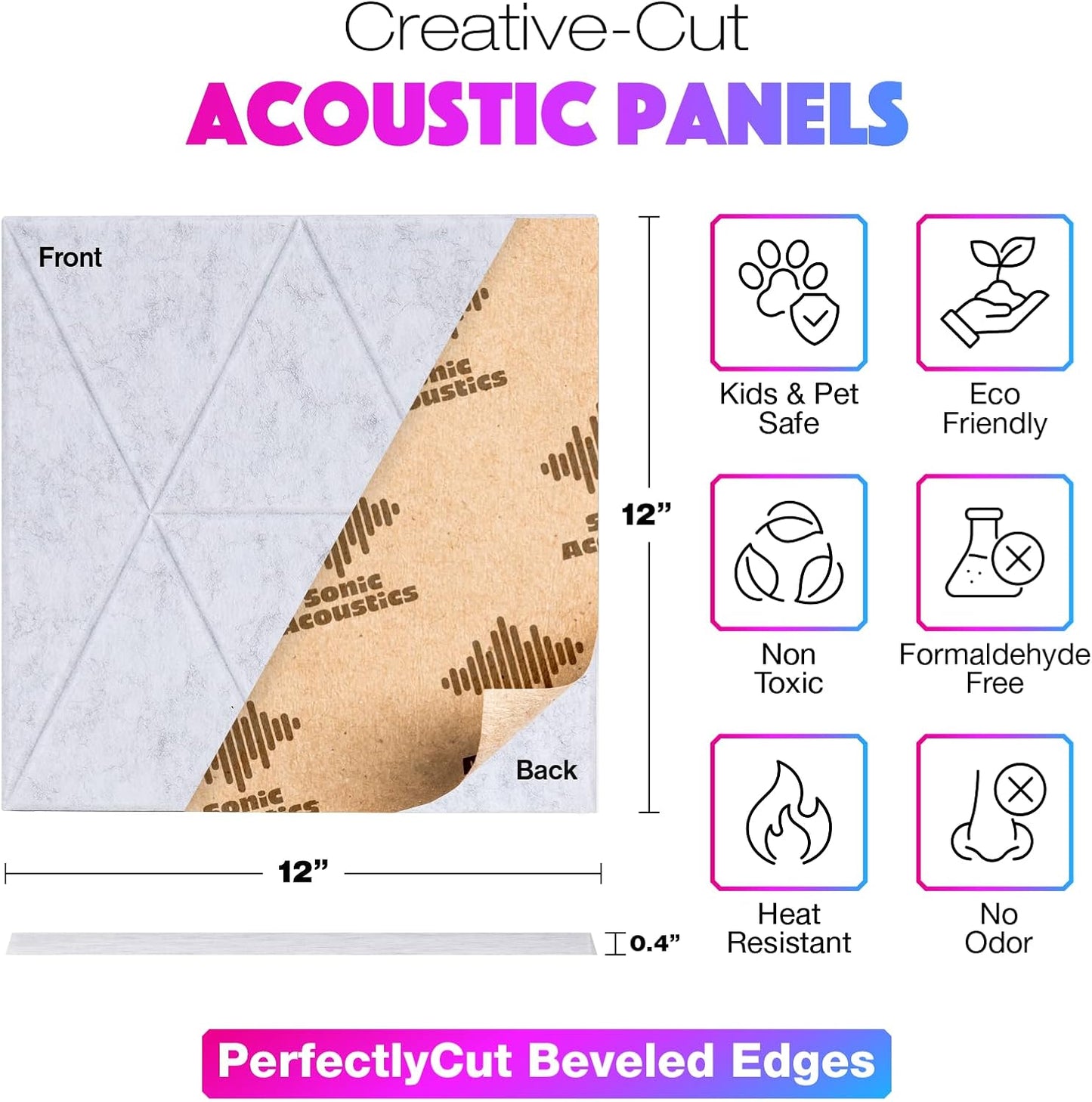 18 Pack Self-Adhesive Acoustic Panels, 12"x 12"x 0.4" Sound Absorbing Panels, High Density Square Sound Proof Noise Dampening Panels for Walls Home Studio Office, Trapezium Cutting Style, Silver Gray