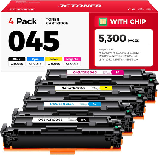 045 Toner Cartridge Set 4-Pack Replacement for Canon 045 CRG-045 045H Toner Compatible with Canon Color imageCLASS MF634Cdw MF632Cdw LBP612Cdw Printer Ink MF634 MF632 LBP612 Black Cyan Yellow Magenta