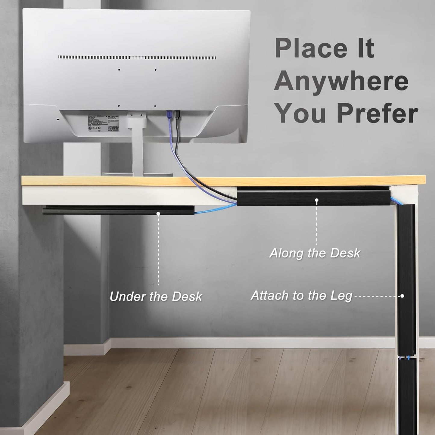 Cable Management Under Desk 94.5in (6X L15.8in) J Channel, ZhiYo Cord Organizer for Desk, Self-Adhesive Cable Organizer, Cord Management Wire Organizers for Cords, Wire Management Cable Raceway Black