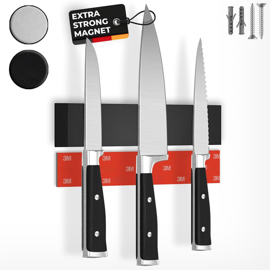 CUCINO Magnetic Knife Holder for Wall 10" No Drilling incl. Self Adhesive Tape - Extra strong Knife Holder - Awarded Knife Magnetic Strip - Made of Stainless Steel - black