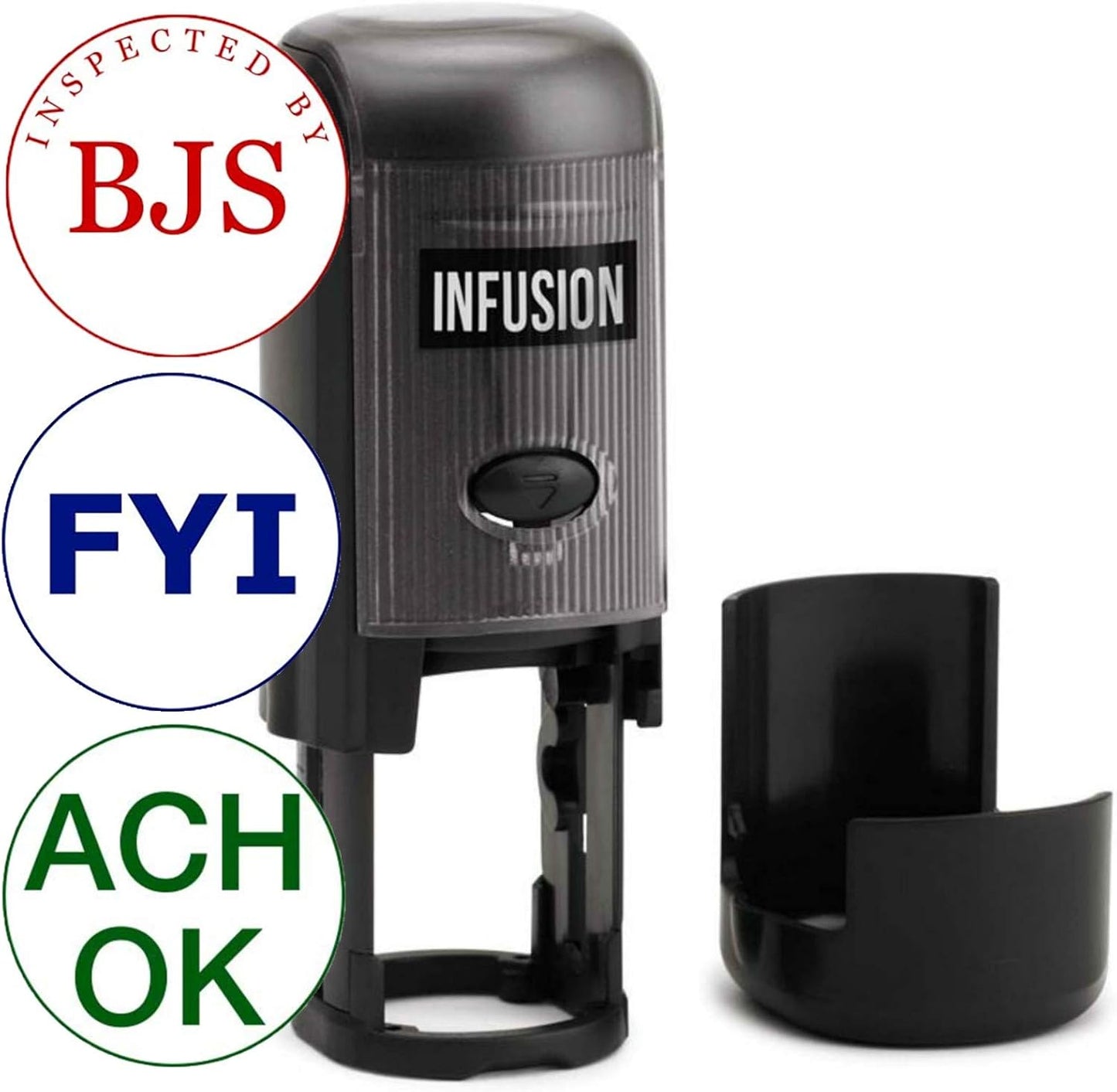 Infusion Custom Text Round Self-Inking Rubber Stamp (1" Diameter) - Up to 3 Lines of Text and Border