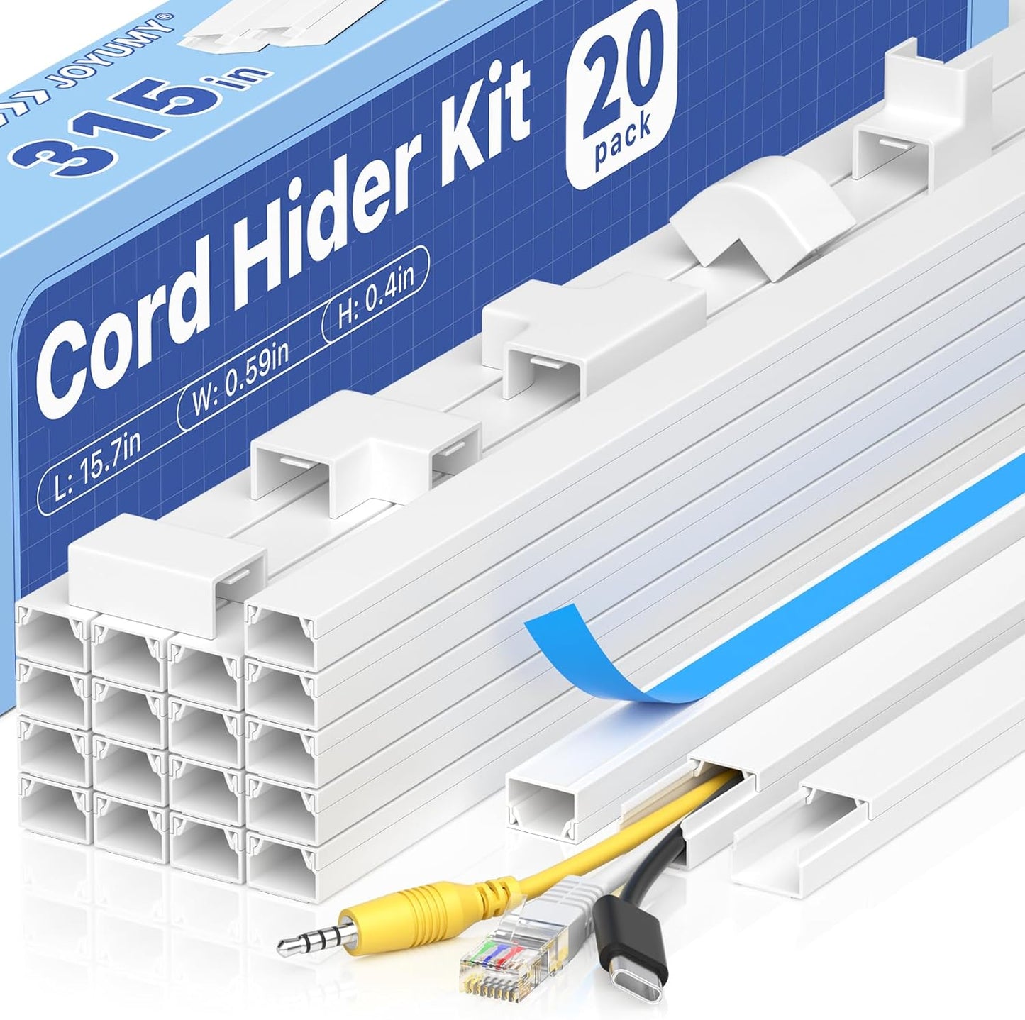 315in Cord Hider Kit, Paintable Cable Raceway, Cord Covers for Wires on Wall, Cord Hider for Wall Mount tv, tv Cable Hider Wall kit, Wire Covers for Cords, W0.59in X H0.4in, White