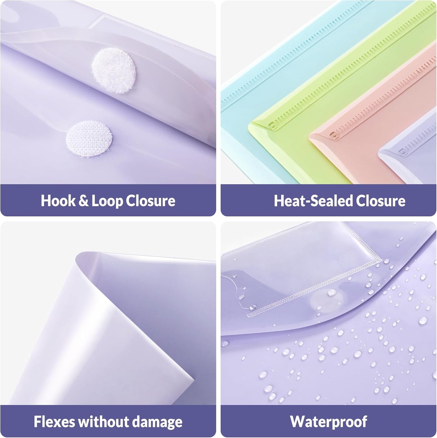 SUNEE 6 Pack Plastic Envelopes, Folders for Document for A4 Letter Size, Poly File Folders with Label Pockets for School Home Office Organizer Work Supplies, 6 Colors