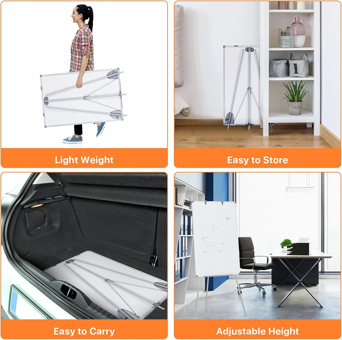 MAKELLO White Board with Stand, Portable Whiteboard Easel 3'x2' for Office Classroom Home School, Adjustable Height, Aluminum Frame, 36x24in