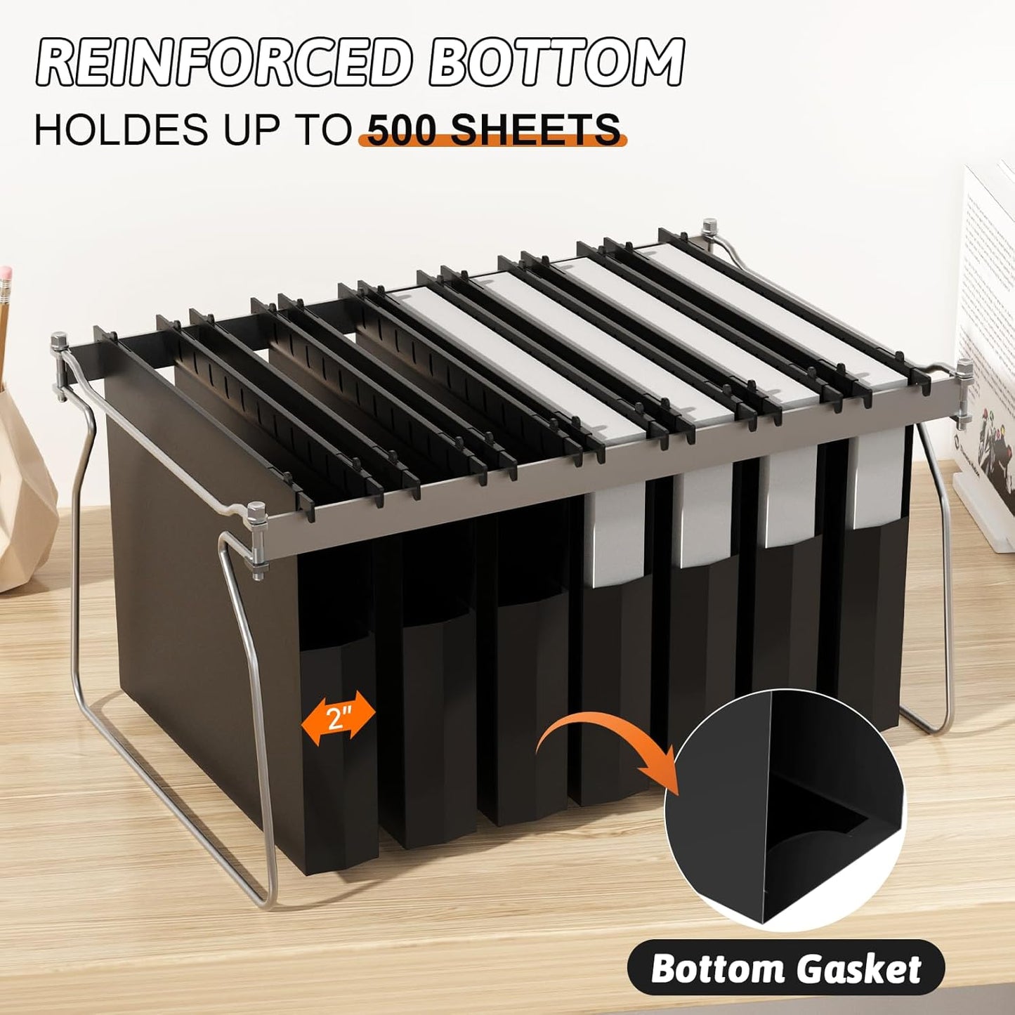 Plastic Extra Capacity Hanging File Folder Letter Size, 12 Pack Reinforced Hang Folders,Heavy Duty 2 Inch Expansion,Expandable Hanging Folders,Hanging Organizer Designed for Bulky Files (Black)