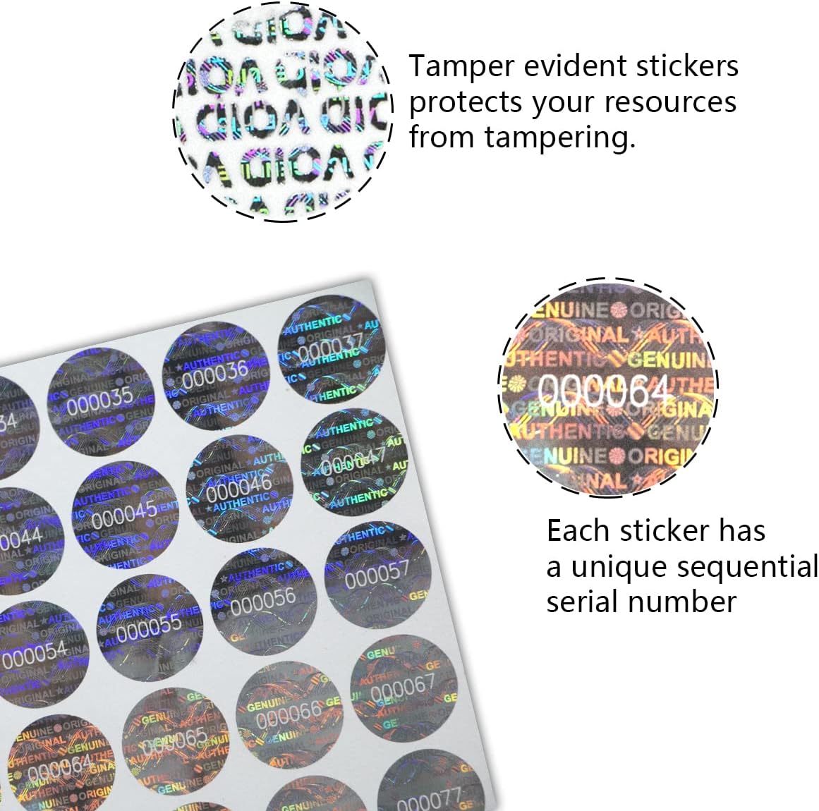 GQYH Round Tamper Evident Stickers - High Security Warranty Void Seal Genuine Authentic Hologram Labels with Unique Sequential Serial Numbering - Circle Tamper Proof Stickers (320pcs)