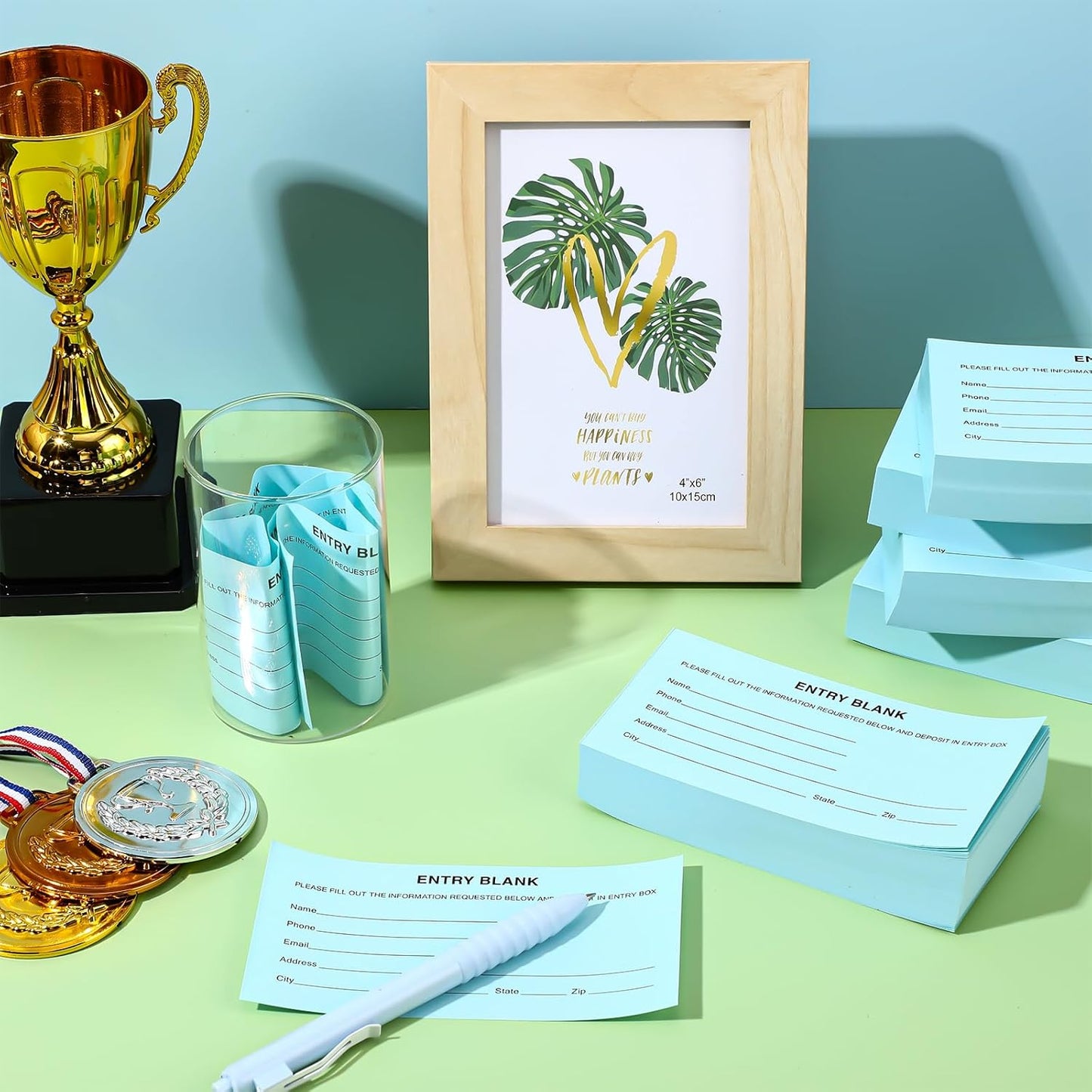 Kosiz 2000 Raffle Ticket Sheet 8 Pad 5.24" x 2.76" Enter to Win Blank Entry Form for Contest Collect Name Phone Number Email Address for School Event Ballot Network Marketing(Light Blue)