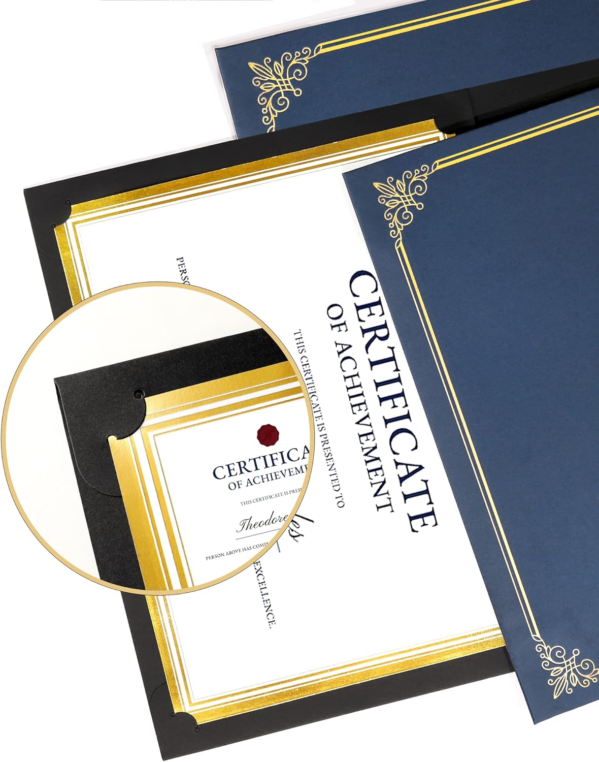 GNL Certificate Holders - 100 Packs Black Diploma Holders, Certificate Covers with Gold Foil Border, for Letter Size 8.5 x 11 Award Certificate Paper and Documents