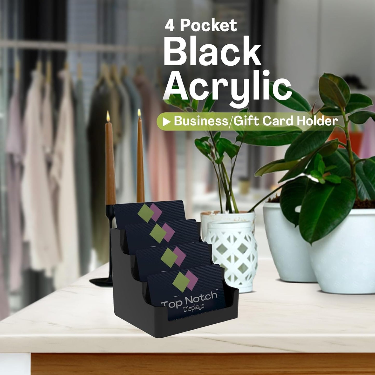 4 Tier Black Acrylic Business/Gift Card Holder, Fits standard-sized business cards or gift cards, For Use In Office, Retail, and Hospitality - Pack of 2