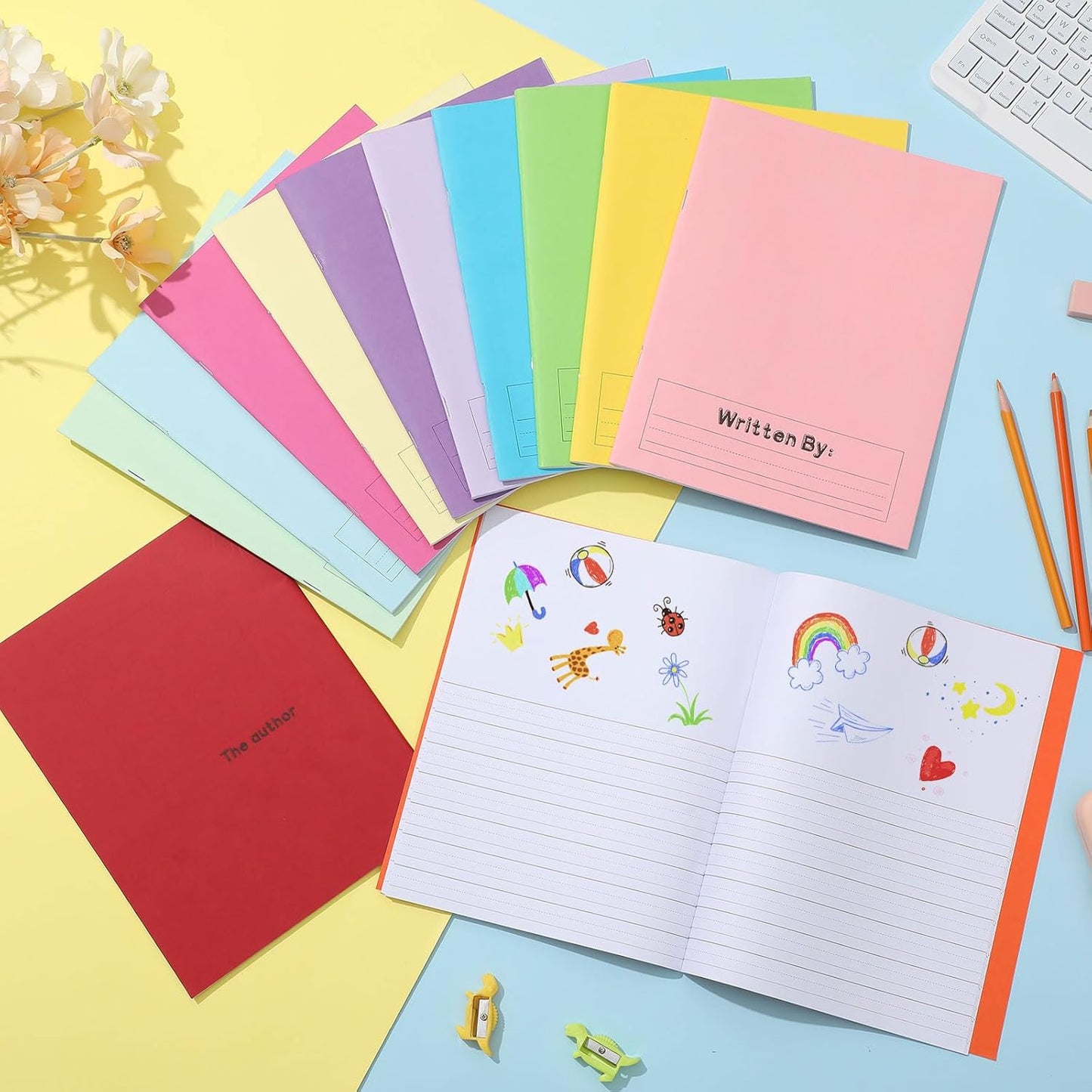 Henoyso 24 Pcs Primary Composition Notebook K-2 9 3/4 x 7 1/2 Inch Primary Journal, Back to School Supplies, Bulk Blank Writing Book for Kid to Write Draw Journal 60 Page Notebooks (Multicolored)