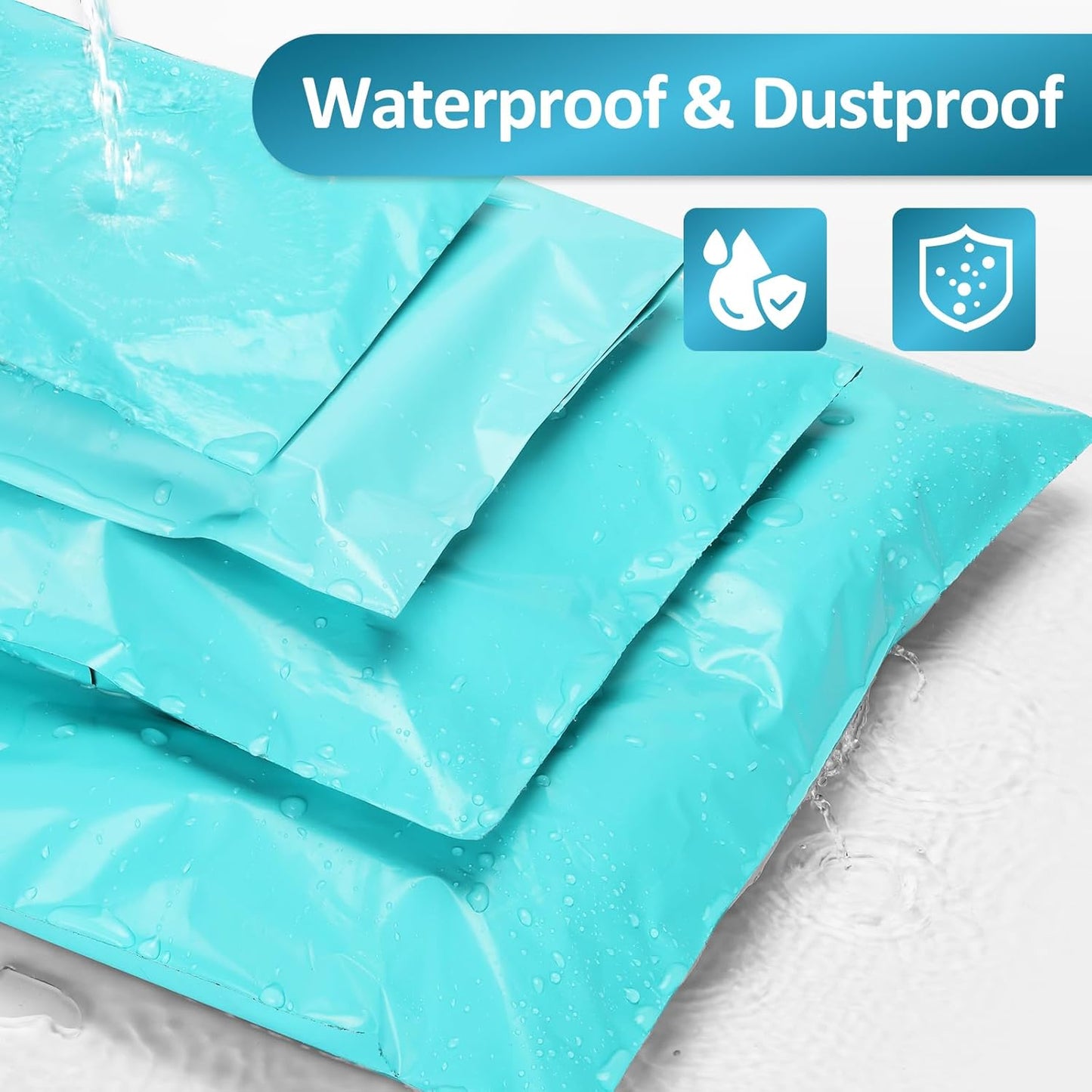 UCGOU 100 Pack Teal Poly Mailers Variety Size Pack, 10x13 Inch & 12x15.5 Inch & 14.5x19 Inch &19x24 Inch, 25 PCS Each Shipping Bag, Self-sealing Adhesive Mailers Assorted Sizes for Small Business