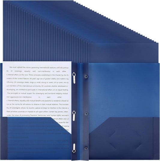 Patelai 48 Pcs Plastic Folders with 2 Pockets and 3 Prongs Home Folders with Card Slot Letter Size Heavy Duty Report Covers for Back to School(Navy Blue,Classic)