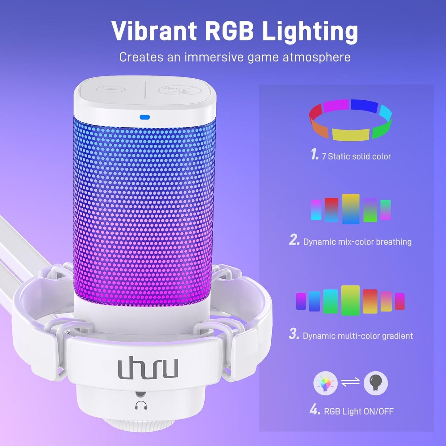 UHURU Gaming USB Microphone for PC: Streaming Computer Mic with Noise Cancellation - Condenser Mic with Controllable RGB for Gaming Streaming
