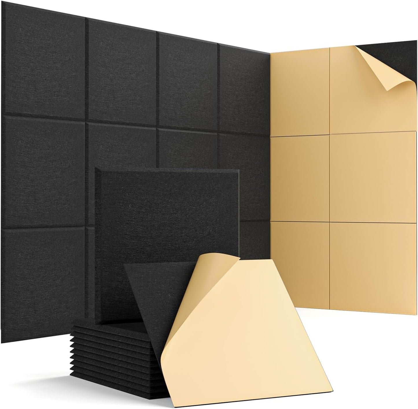12 Pack Acoustic Panels Square Soundproof Wall Panels 12"X12"X0.4" Self-adhesive Sound Proof Panels for Walls High Density Acoustic Foam Panels for Home, Door, Office, Reccording Studio Black