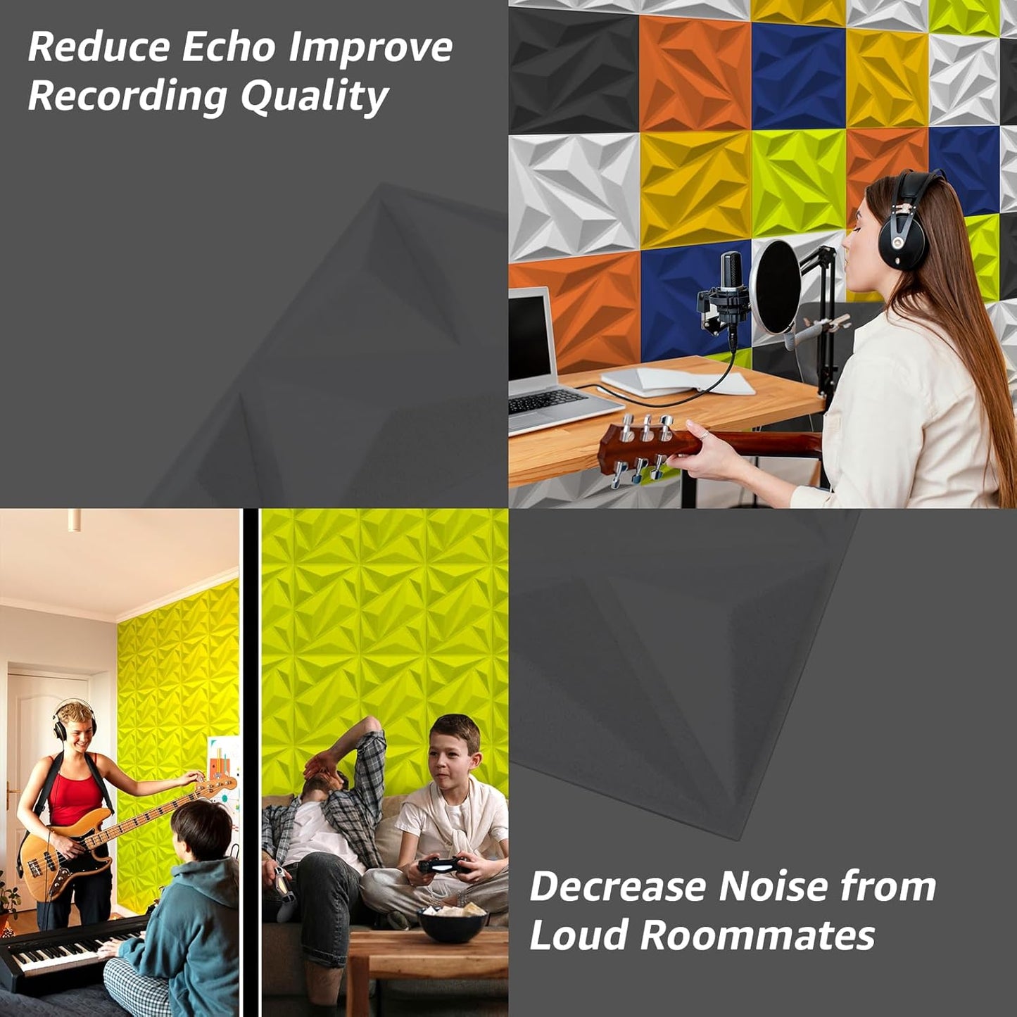 Art3dwallpanels Acoustic Panels 20 Pack Soundproof Wall Panels Acoustic Sound Dampening Panels, 3D Wall Panels Sound Absorbing Panels, 12" X 12", Fluorescent Green with Tape