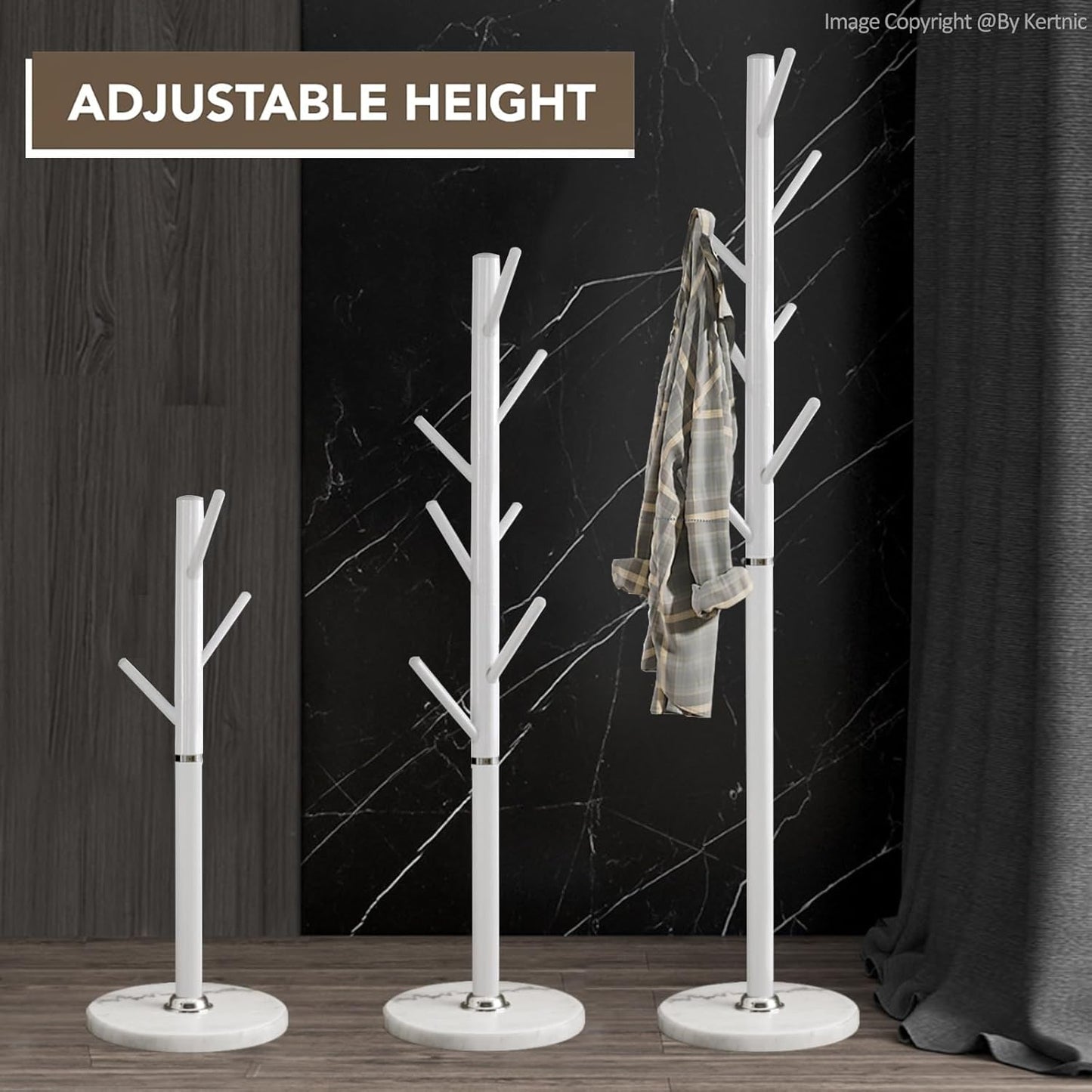 Kertnic Modern Coat Rack Freestanding with Natural Marble Base & Sturdy Metal Frame, 7 Hooks Hall Tree for Jackets, Hats, Bags, Entryway Organizer for Bedroom, Living Room, Closet (7 hooks-White)