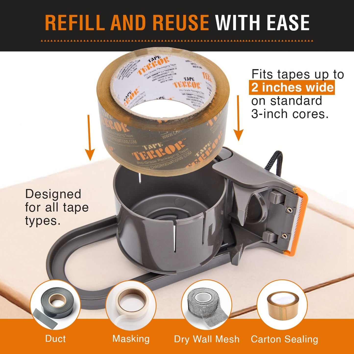 Clear Packing Tape with Dispenser (2 Rolls) - Professional Grade for Boxes - Packaging, Shipping with Refillable Dispenser, Fits Standard Bulk Up to 2" Wide