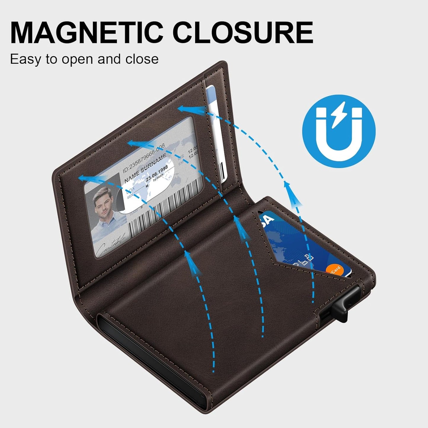 Wallet for Men, RFID Wallet with Money Clip & ID Window, Minimalist Pop Up Credit Card Case Holder 10-12 Cards, Bifold Slim Smart Wallet for Front Pocket, Compact Metal Wallets, Gifts for Men, Coffee