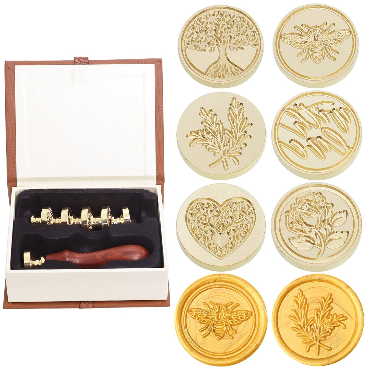 SWANGSA Wax Seal Stamp Set, Vintage 6 Pieces Sealing Wax Stamp Heads and 1 Wooden Handle for Weeding Invitations, Letters, Envelopes, Christmas (Tree of Life Set)