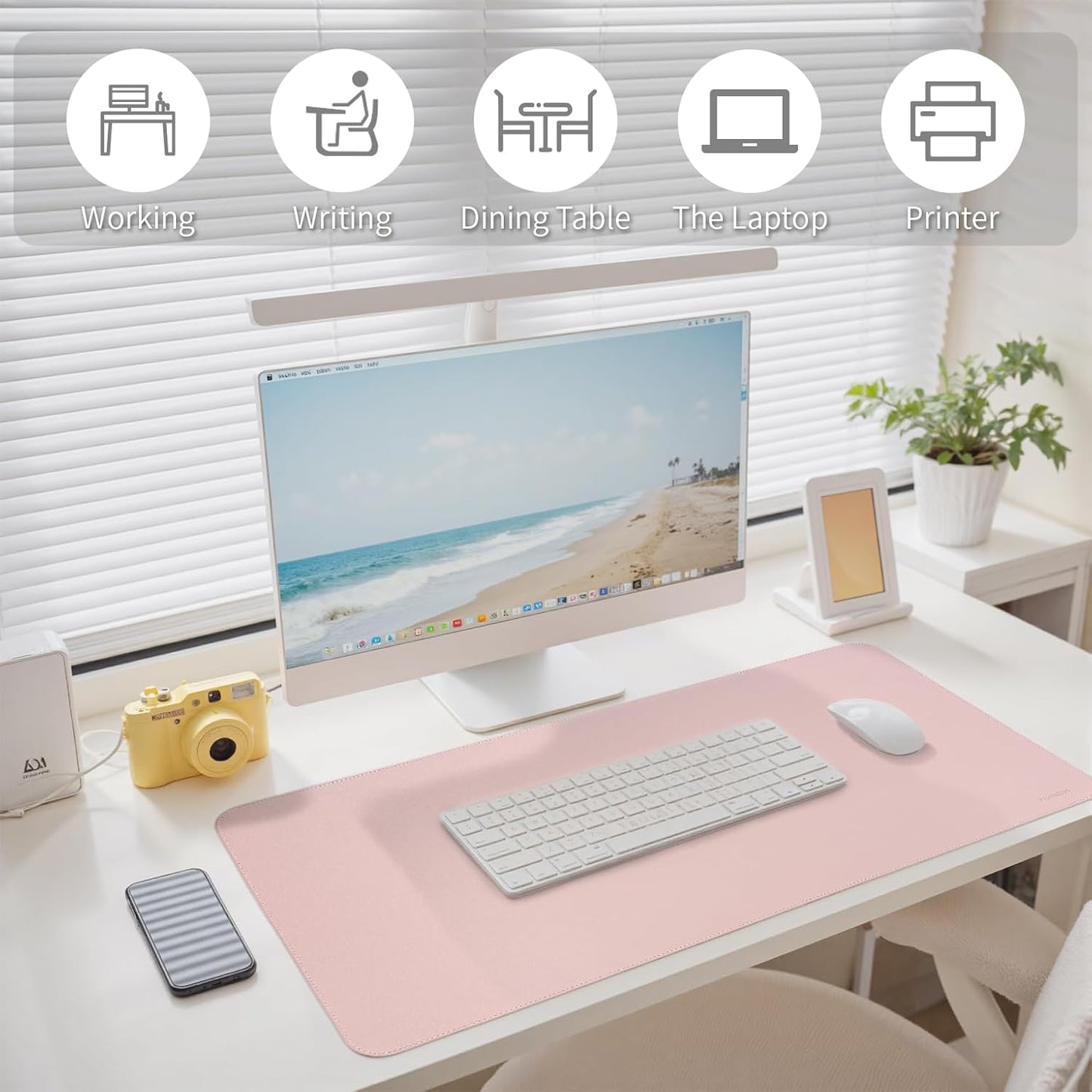 Oversized Non-Slip Desk Pad Protector – Grips Desk Firmly, Anti-Slip Like You've Never Seen! Vegan Leather Waterproof Laptop Mat for Keyboard & Mouse – Large Office Pad– Sakura Pink