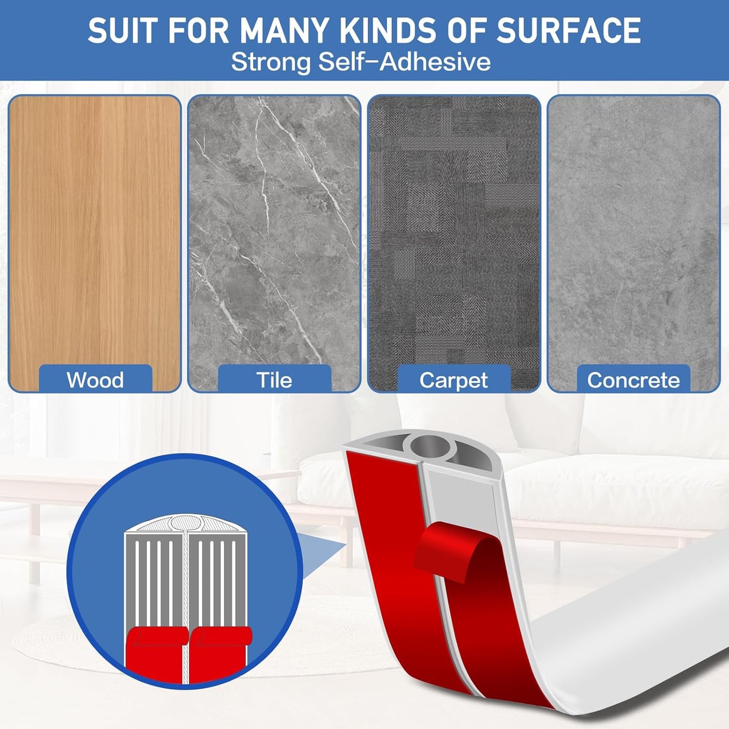 Floor Cord Cover Self Adhesive Cord Hider Floor Extension Cord Covers for Floor Power Cord Protector Cable Management Prevent Cable Trips Cable Cavity 0.32" W x 0.32" H (White, 3.3Ft)