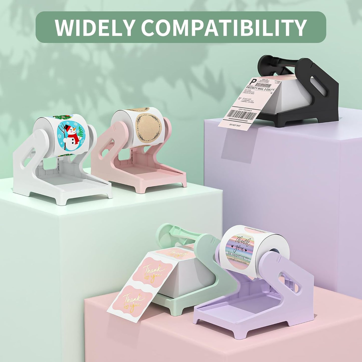 PONNOR Label Holder Thermal Label Holder for Rolls and Fanfold Labels Shipping Label Stand Desktop Printer DIY Accessory Supplies for Home, Office (Fresh Green)