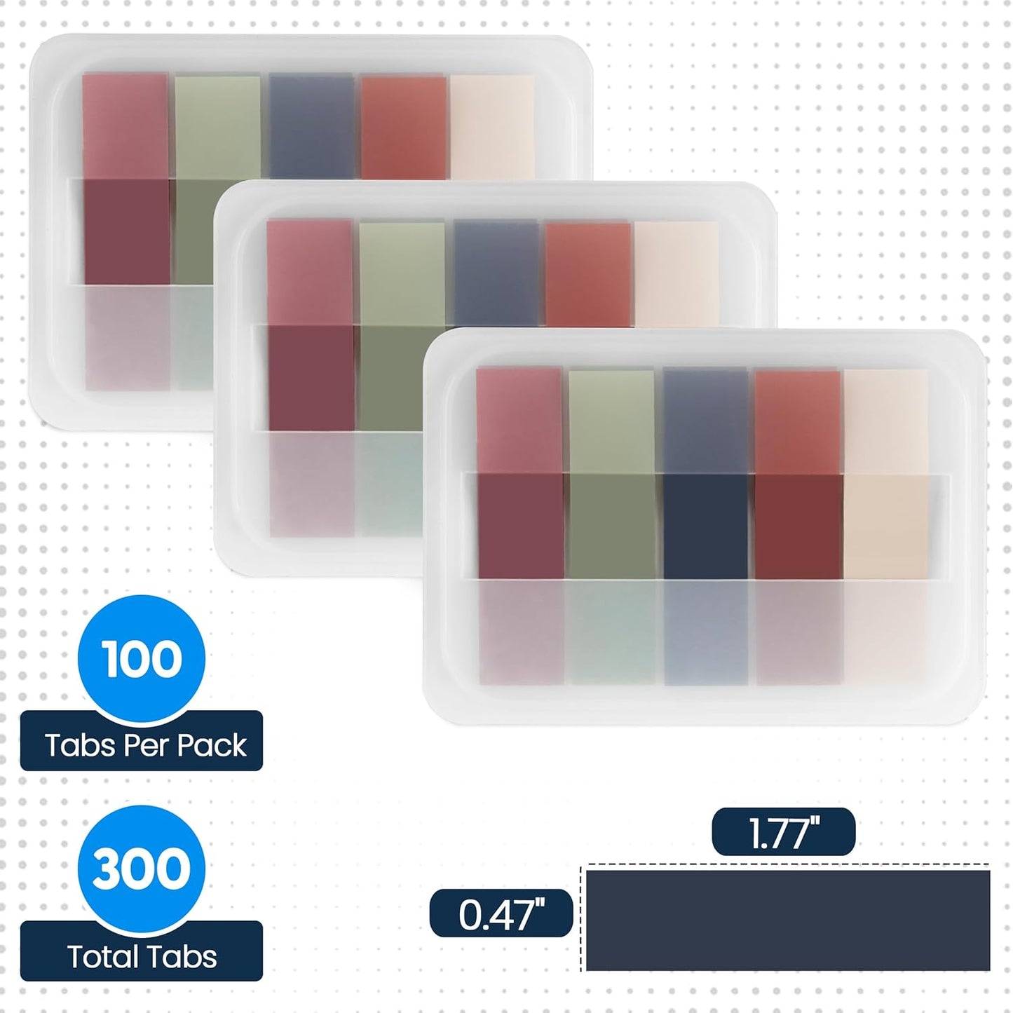 Essex Wares - 300 Pieces - Transparent Sticky Notes Tabs with Case - 5 Warm Colors - 3 Cases - 1.8" x 0.4" - 60 Pieces Each Color - Pop Up Index Tabs - Book Flags for Annotating - Book Sticky Tabs