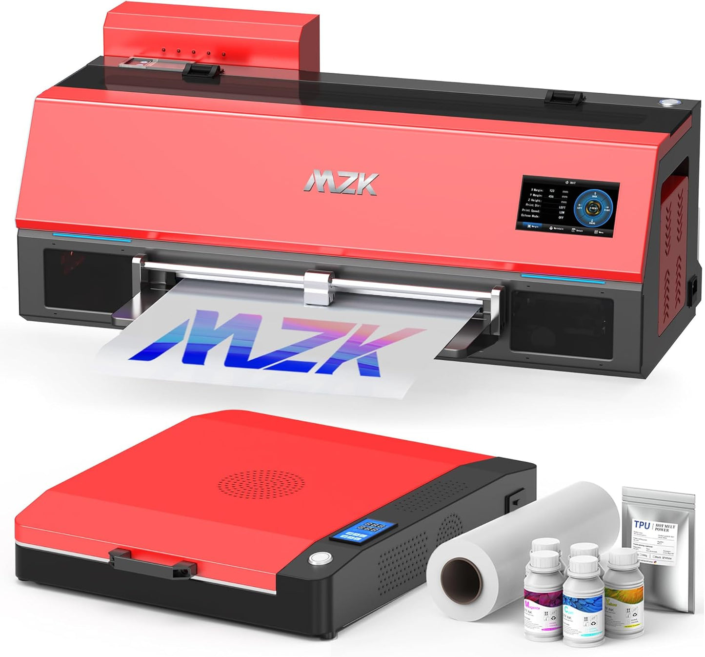 MZK A3 Plus DTF Printer XP600 Doubled-Speed,13+" DTF Film,Built-in Holiday Automatic Timed Cleaning Printhead,LED Multi-Function Fouch Screen,Film Cutter,White Ink Circulation,Gift Ink 2 Year
