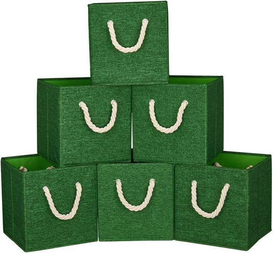 Green Foldable Polyester Fabric Storage Bins Cube Organizers,10.5x10.5x11inch,for Organizing The Clutter In The Home or Office,Set of 6,Q-ST-52-6