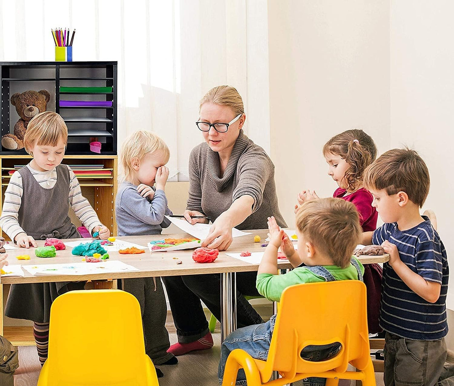 AdirOffice Wooden Adjustable Literature Organizer, 12 Compartment Office Mailbox, or Classroom Literature Organizer, Black