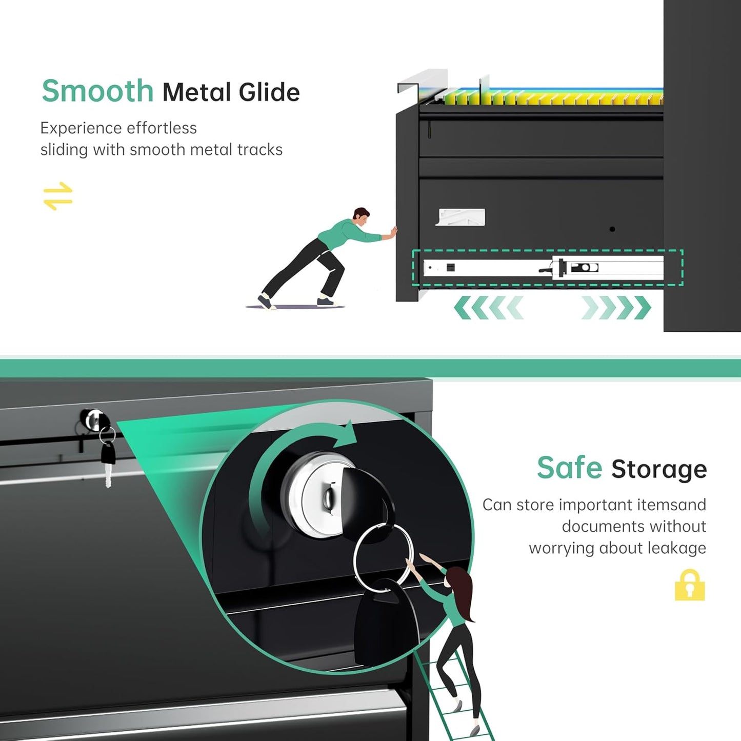 Superday Black Filing Cabinet 3 Drawer File Cabinet 20" Deep, Locking Metal File Drawer Cabinets, Rolling Filing Cabinets with Lock for Office Letter/A4/Legal (Black)