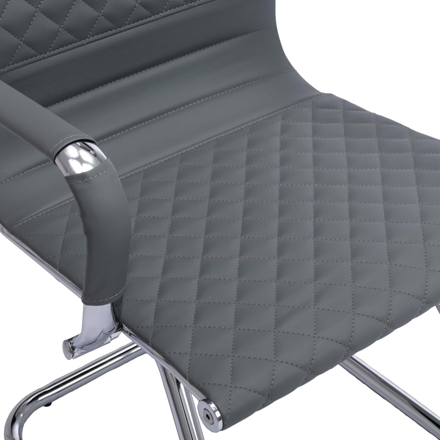 Office Guest Chairs - Set of 2 Modern PU Leather Desk Chairs with Mid Back, Grey